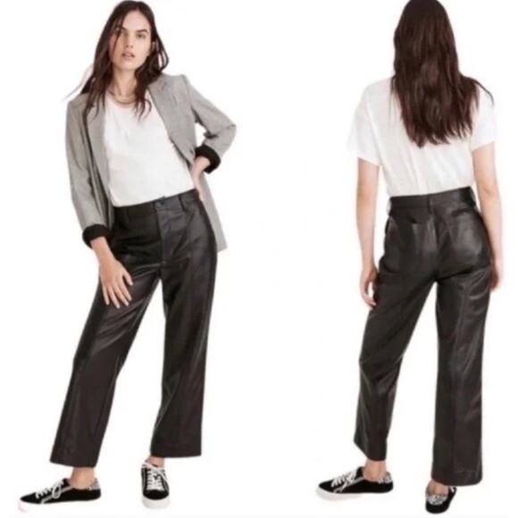Madewell Slim Emmett Wide-Leg Pants in Vegan Leather in Black Size 28 - Picture 1 of 9